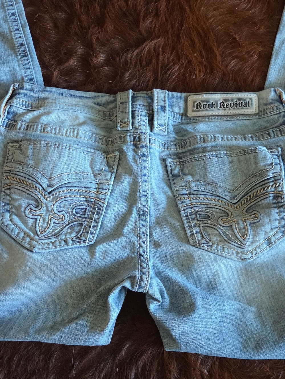 Rock Revival Light Blue Cropped Ankle Jeans with Embroidered Back Pockets